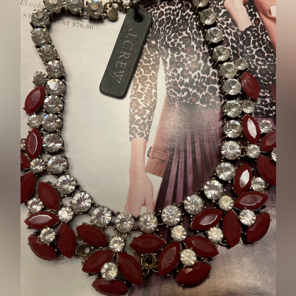 NWT Vintage J. Crew Red and Crystal Bib Necklace